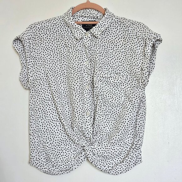Abercombie & Fitch Twist Front Button Up Shirt, S Black & White Polka Dot - Picture 2 of 10